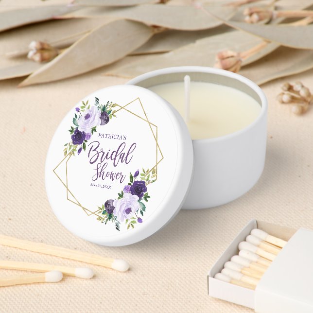 Purple Floral Geometric Bridal Shower Mini Candle Favors (Insitu)