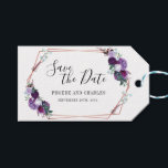 Purple Floral Geometric Frame Save The Date Tag<br><div class="desc">Modern purple floral Save the Date. 

For further customization,  please click the "customize further" link and use our design tool to modify this the background color or fonts used. If you require further help,  please don't hesitate to contact us.</div>