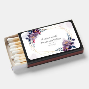 Purple Floral Geometric Frame Wedding Favor Matchboxes