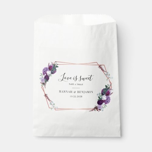 Purple Floral Geometric Frame Wedding Reception Favor Bag