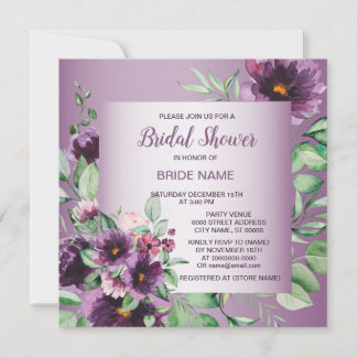 Purple Floral Geometric Greenery Bridal Shower Invitation