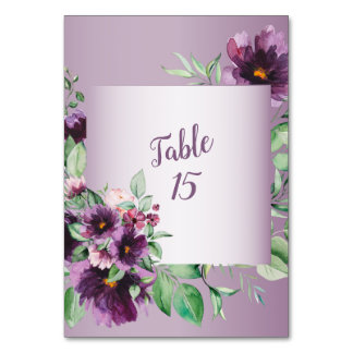 Purple Floral Geometric Greenery Wedding Table Number