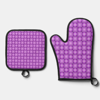 Purple Floral Geometric Pattern Oven Mitt & Pot Holder Set