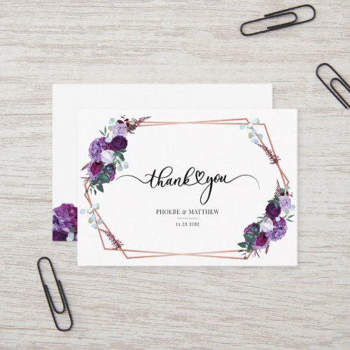 Purple Floral Geometric Rose Gold Thank You Card