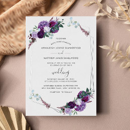 Purple Floral Geometric Rose Gold Wedding Silver Foil Invitation