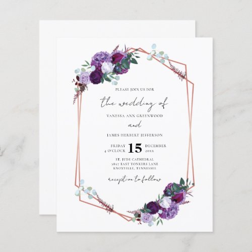 Purple Floral Geometric Script QR Code Wedding