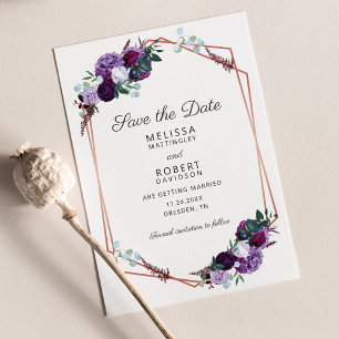 Purple Floral Geometric Script Save the Date