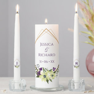 Purple Floral Geometric Unity Candle Set