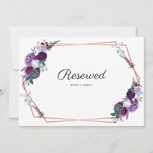 Purple Floral Geometric Wedding Reserved Sign