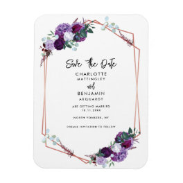 Purple Floral Geometric Wedding Save the Date Magnet