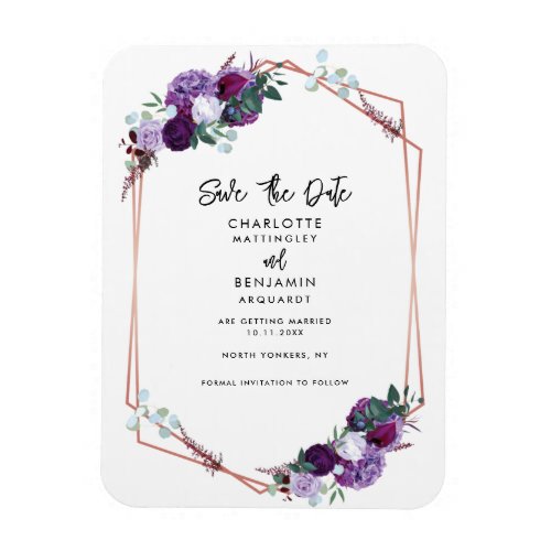 Purple Floral Geometric Wedding Save the Date Magnet
