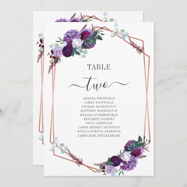Purple Floral Geometric Wedding Table Numbers (Front/Back)