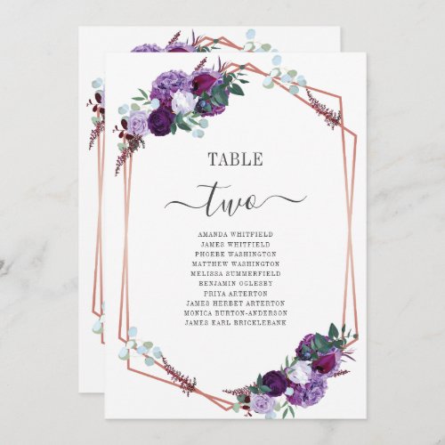 Purple Floral Geometric Wedding Table Numbers