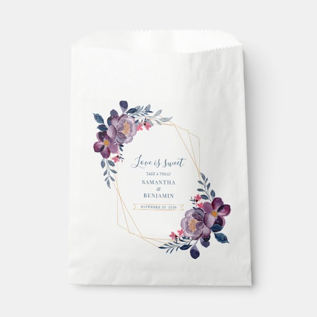 Purple Floral Geometric Wedding Thank You Favor Bag (Front)