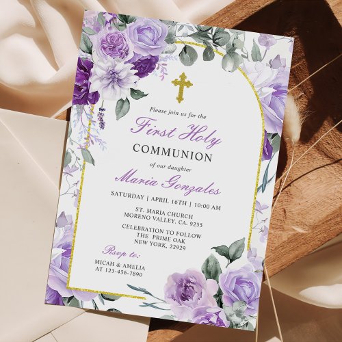 Purple Floral Girl First Holy Communion