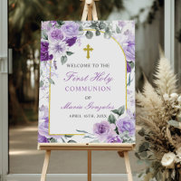 Purple Floral Girl First Holy Communion Welcome