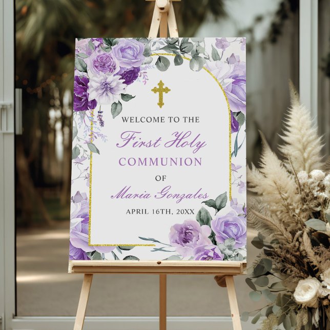 Purple Floral Girl First Holy Communion Welcome Foam Board (Creator Uploaded)