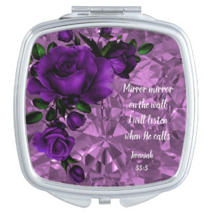 Purple Floral Glass Compact Mirror