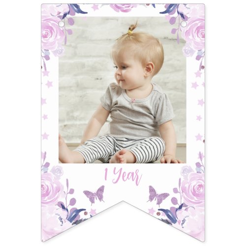 Purple Floral Glitter Butterfly Monthly Banner