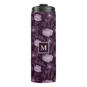Purple Floral Glitter Pattern Monogram Thermal Tumbler