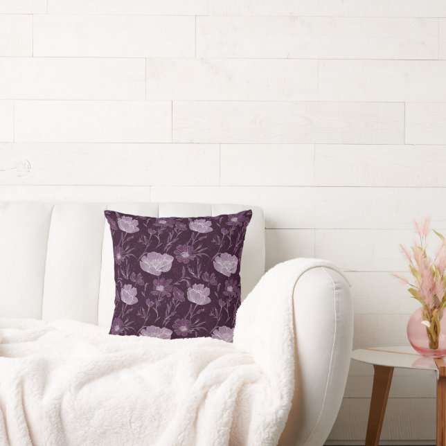 Purple Floral Glitters Pattern  Throw Pillow (Couch)