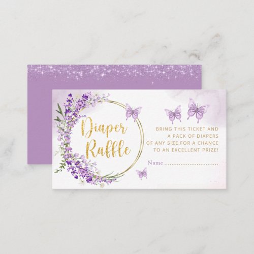 Purple floral gold Butterfly diaper raffle ticket  Enclosure Card