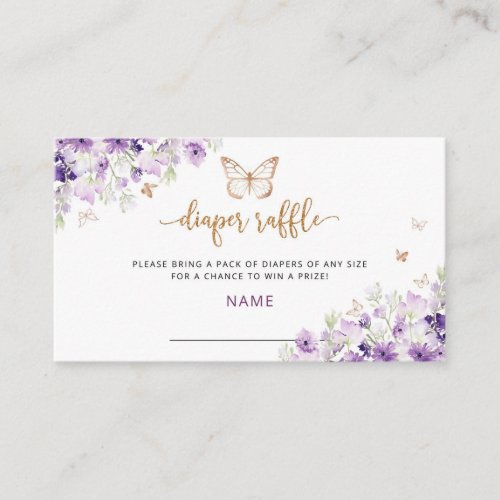 Purple floral gold Butterfly diaper raffle ticket Enclosure Card