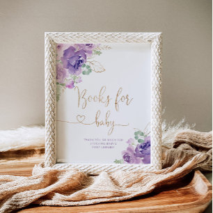 Purple floral gold foil Books for baby Poster