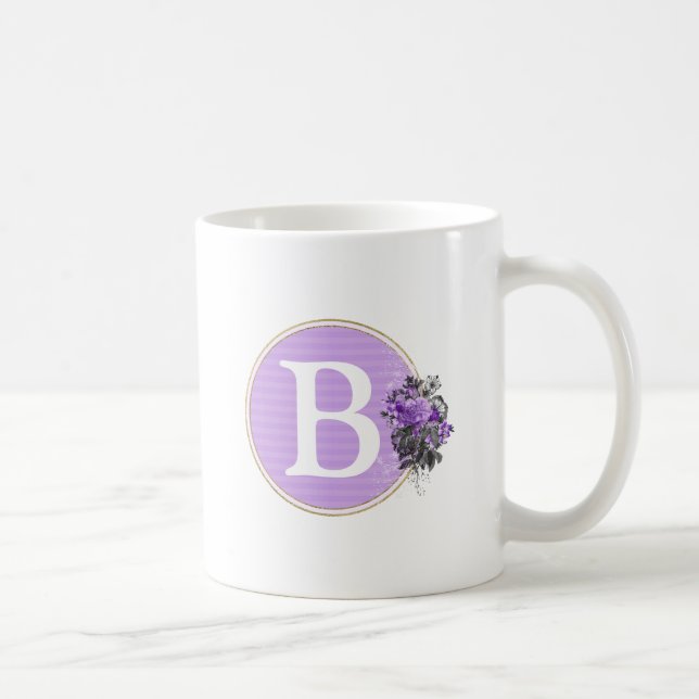 Purple Floral & Gold Personalized Monogram Coffee Mug (Right)