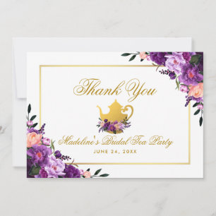 Purple Floral Gold Thank You Bridal Tea Party P