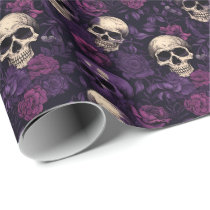 Purple Floral Goth Skull Halloween Wrapping Paper