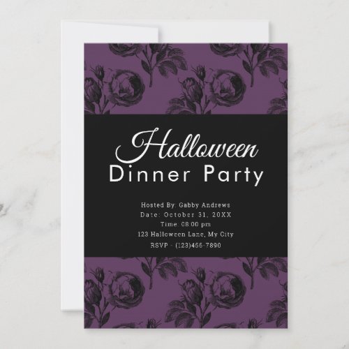 Purple Floral Gothic Halloween Dinner Party Invitation
