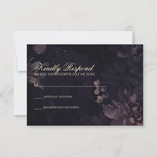 Purple Floral Gothic Moody Bohemian Wedding RSVP Card