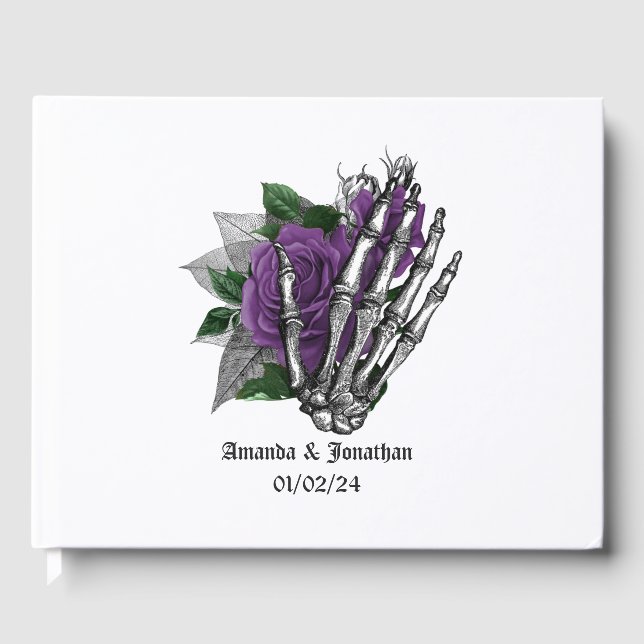 Purple Floral Gothic Wedding Guest Book (Front)