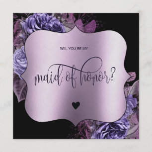 Purple Floral Gothic will you be my maid of honor? Invitation