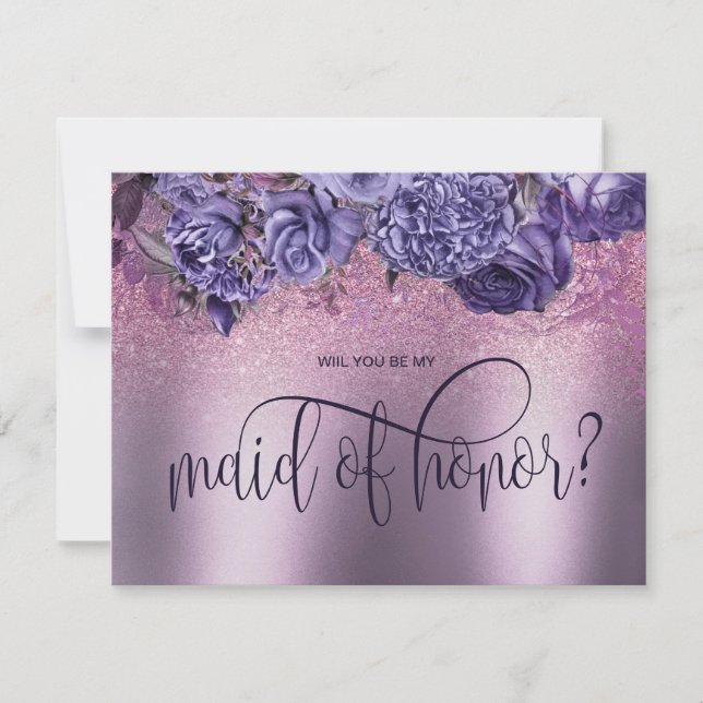 Purple Floral Gothic will you be my maid of honor? Invitation (Front)