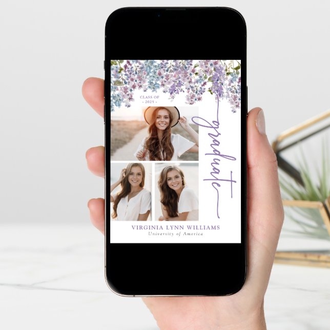 Purple Floral Graduation Announcement (Front Digital)
