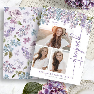 Purple Floral Graduation Announcement