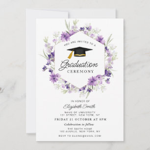 purple floral graduation ceremony invitation