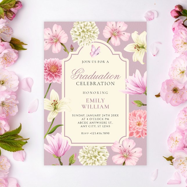 Purple floral graduation invitation (Creator Uploaded)