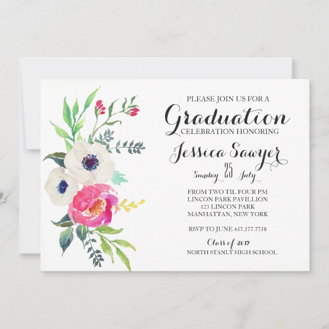 Purple Floral Graduation party Invitation (Front)