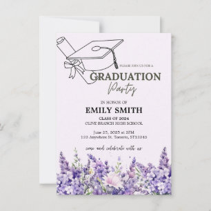 Purple floral Graduation party invitation