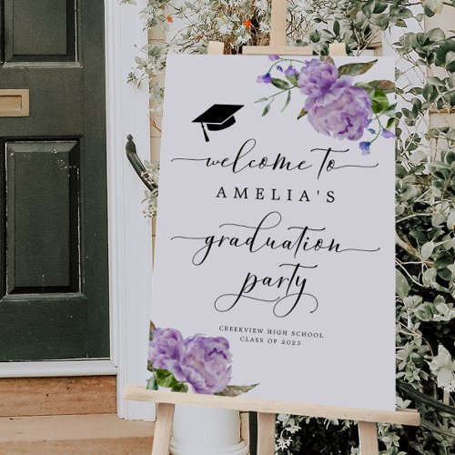 Purple Floral Graduation Party Welcome Sign