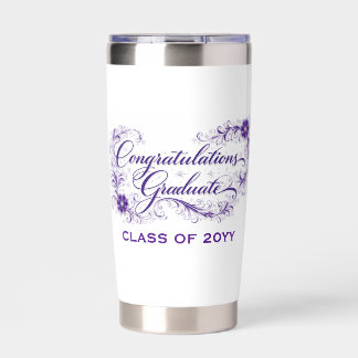Purple Floral Graduation Script with Custom Year Insulated Tumbler