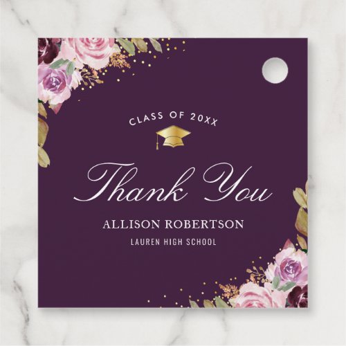 purple floral graduation thank you favor tags