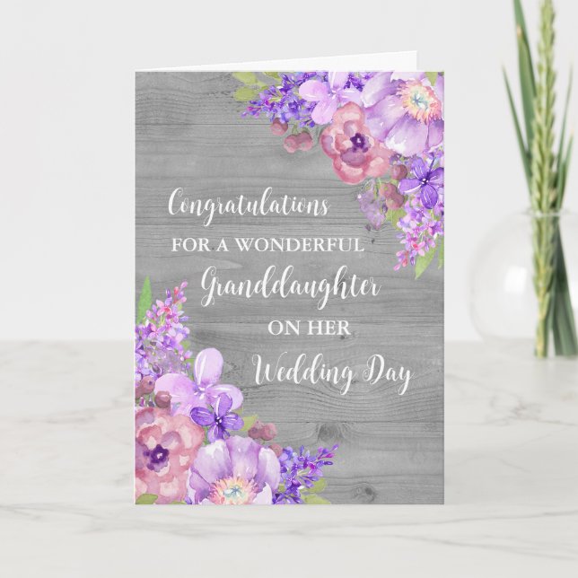 Purple Floral Granddaughter Wedding Day  Card (Front)