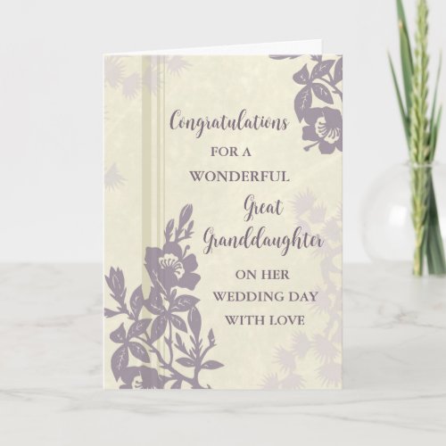 Purple Floral Great Granddaughter Wedding  Card