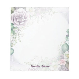 Purple Floral Green Foliage Watercolor Elegant Notepad