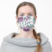Purple Floral & Green Leafy Adult Cloth Face Mask (Worn)