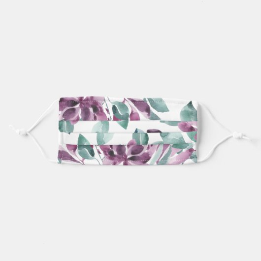 Purple Floral & Green Leafy Adult Cloth Face Mask (Front, Folded)